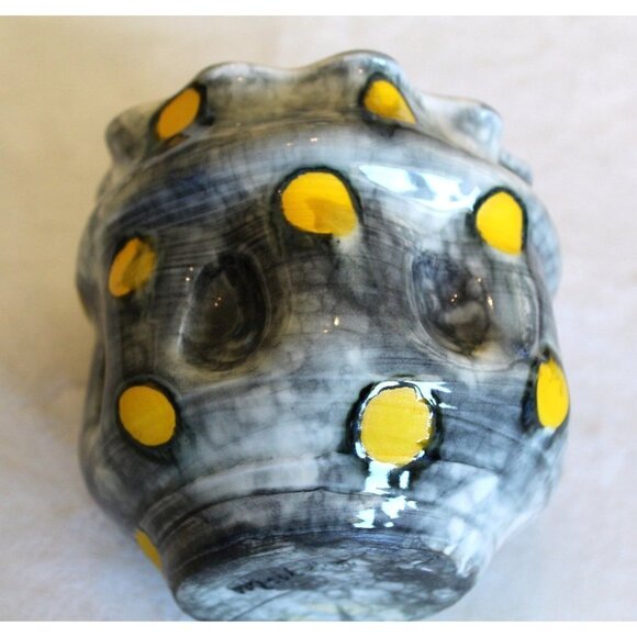Polka dots Ceramic Black & Yellow Altered Vase Bubble Technique Organic Shape - Picture 9 of 11